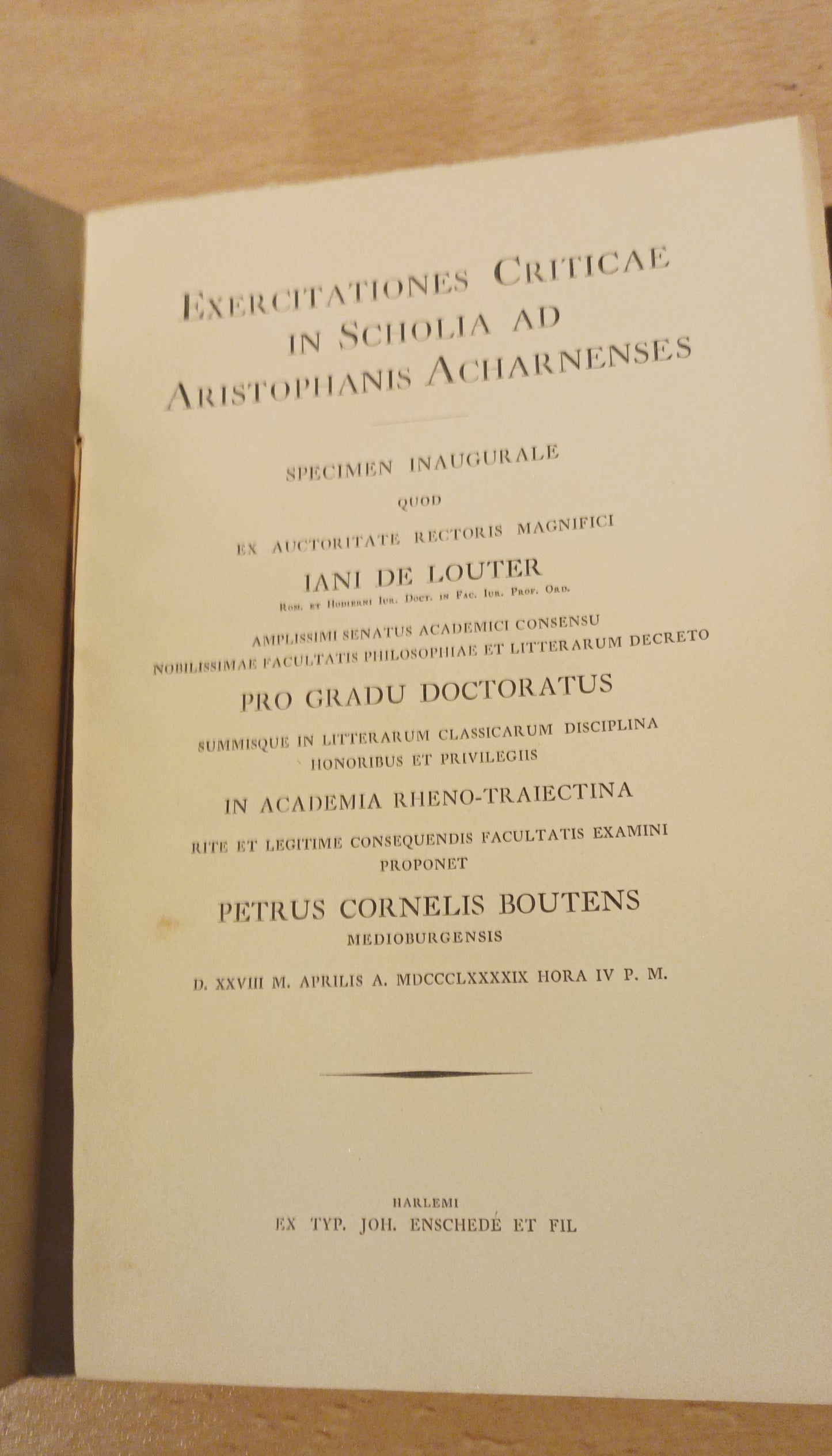 P.C. Boutens. Exercitationes criticae in scholia ad Aristophanis Acharnenses (…)