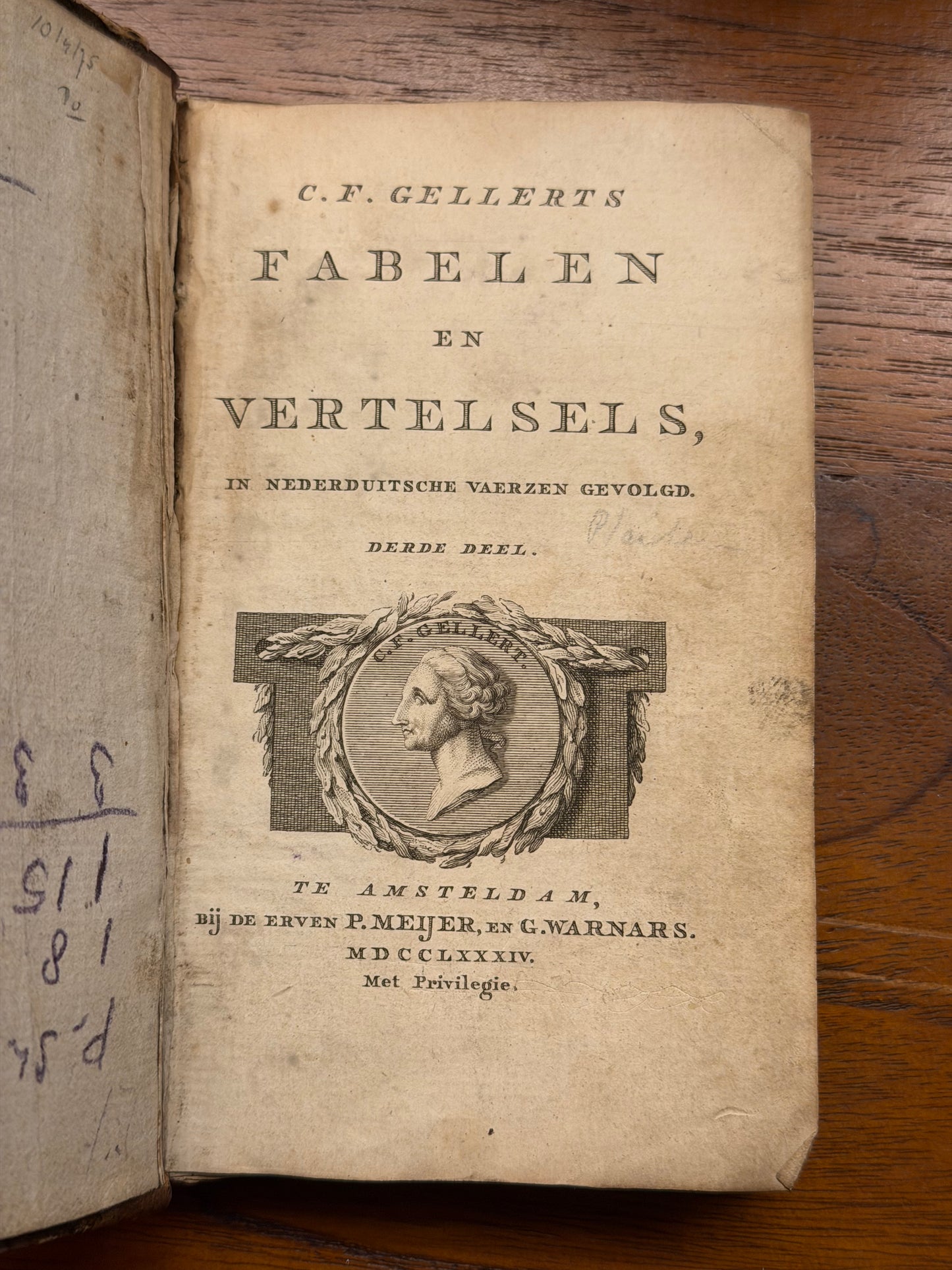 C. F. Gellerts, Fabelen en vertelsels. Te Amsterdam, P. Meijer en G. Warnars, 1734