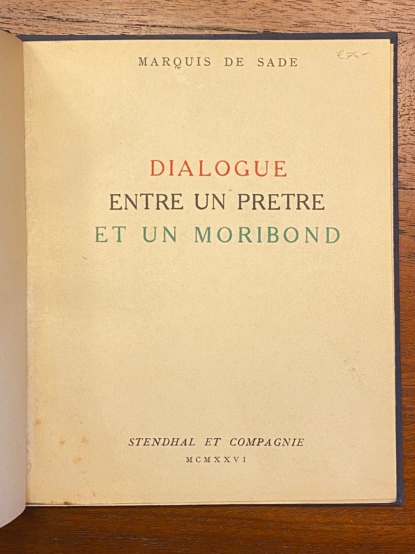 MARQUIS DE SADE DIALOGUE ENTRE UN PRETRE ET UN MORIBOND
