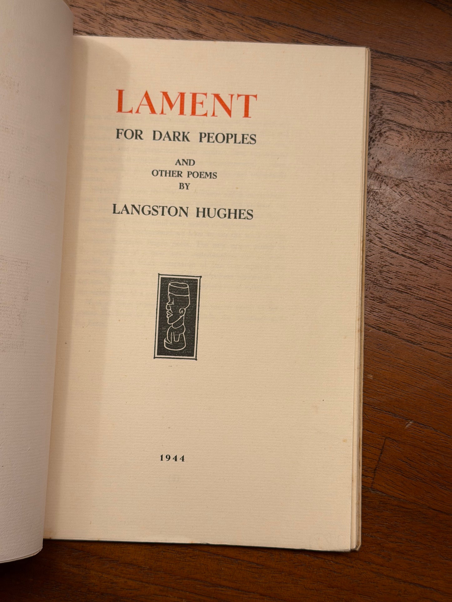 LAMENT FOR DARK PEOPLES AND OTHER POEMS BY LANGSTON HUGHES 1944