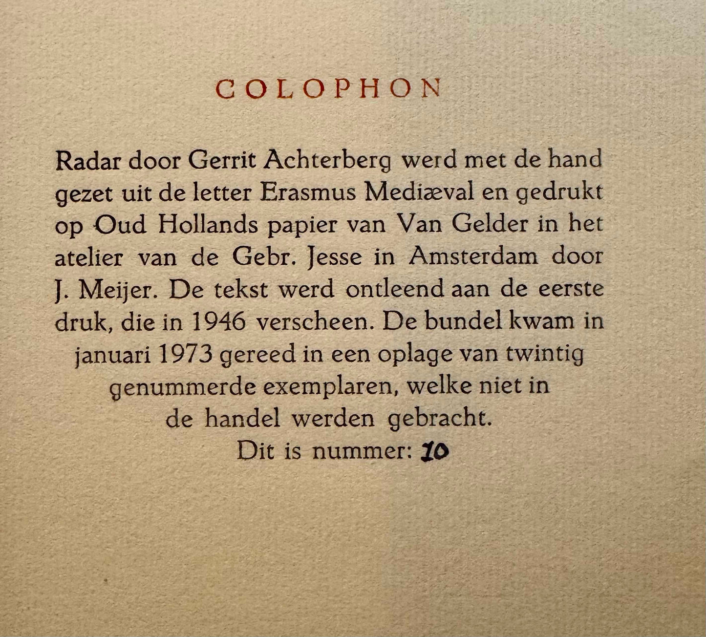 Gerrit Achterberg, Radar, Amsterdam 1973