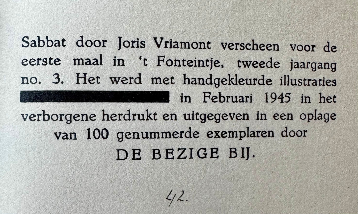 Joris Vriamont, Sabbat. Amsterdam, Bezige Bij 1945