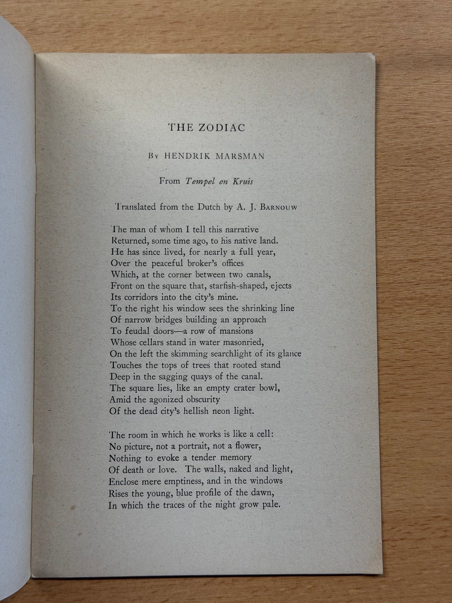 HENDRIK MARSMAN. The Zodiac. 1947