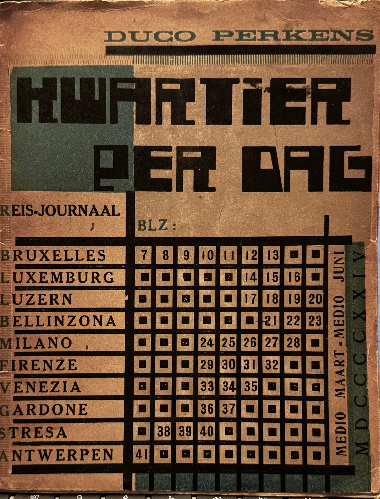 Duco Perkens (E. du Perron), Kwartier per dag. Brussel, Uitgeverij De Driehoek, 1924