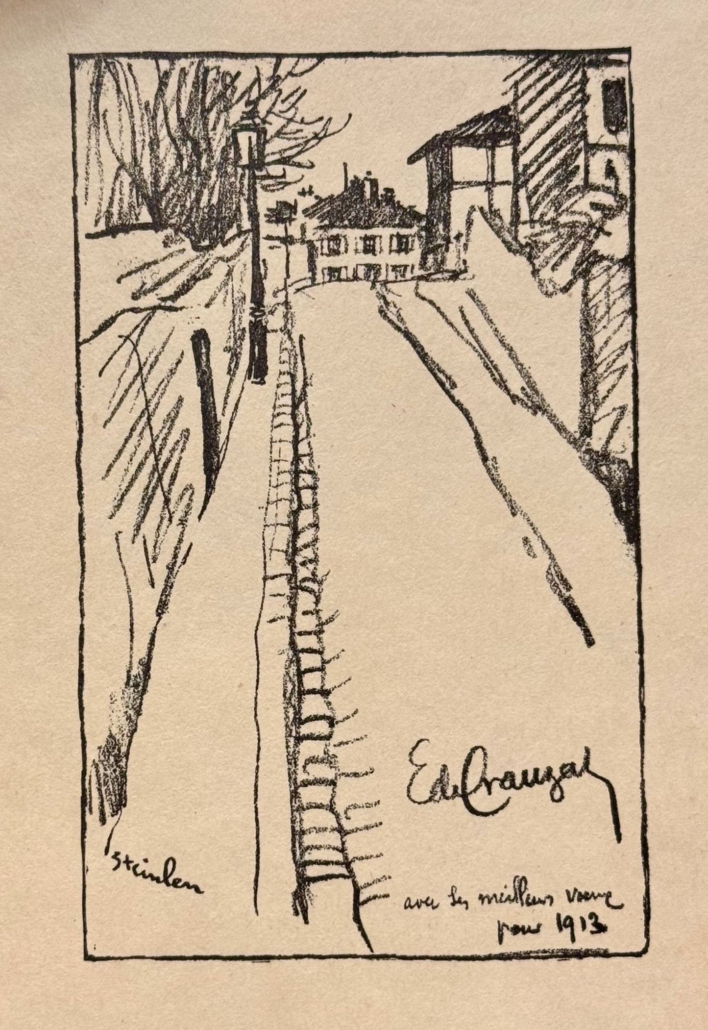 Steinlen, Théophile Alexander Nieuwjaarskaart 1912 voor Ernest de Crauzat.