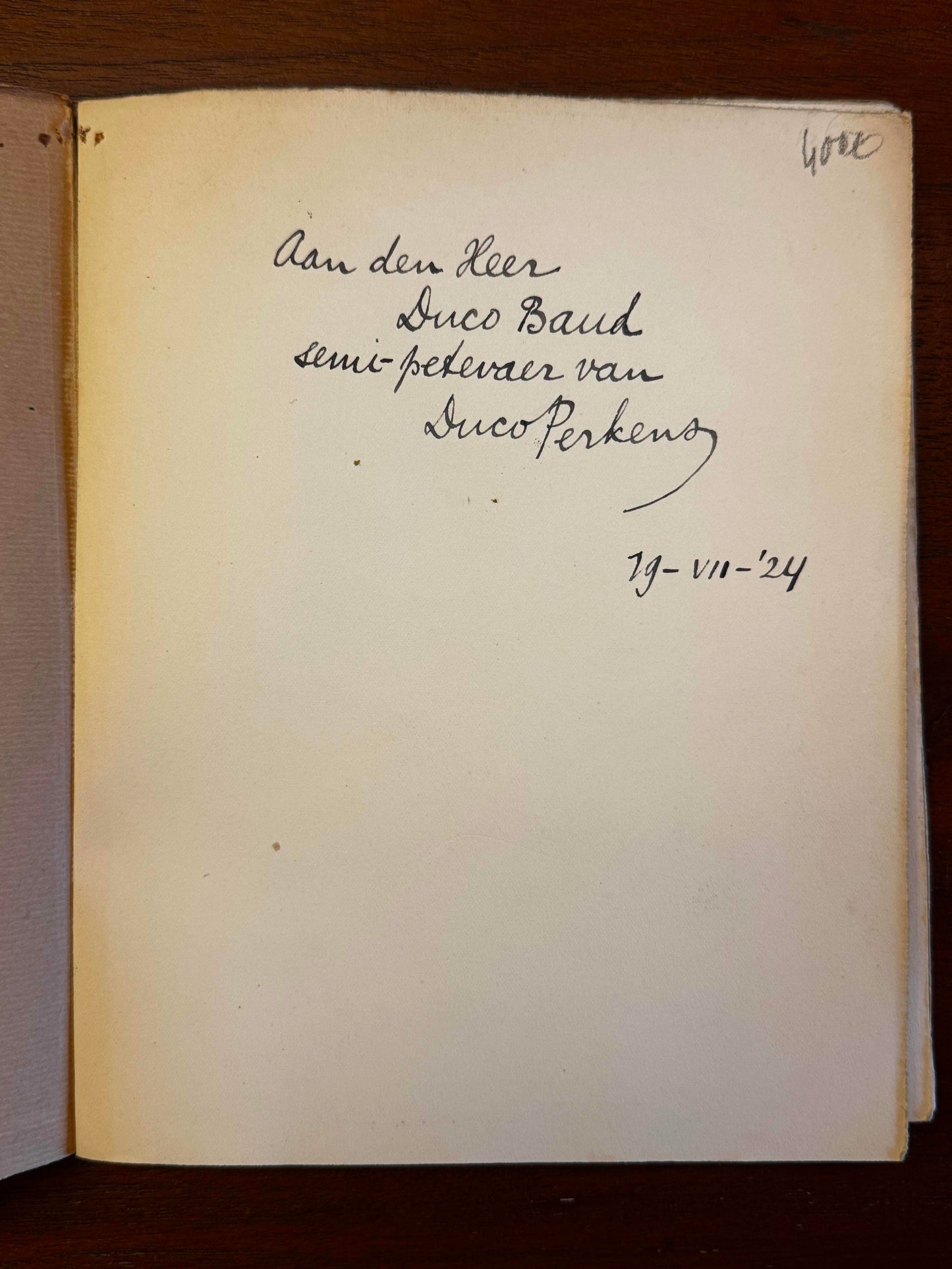 Duco Perkens. Het roerend bezit. Met elf plaatjes van Oscar Duboux. Uitgave van Het Overzicht, Juul Moretuslei 305 Wilryck-Antwerpen, 1924