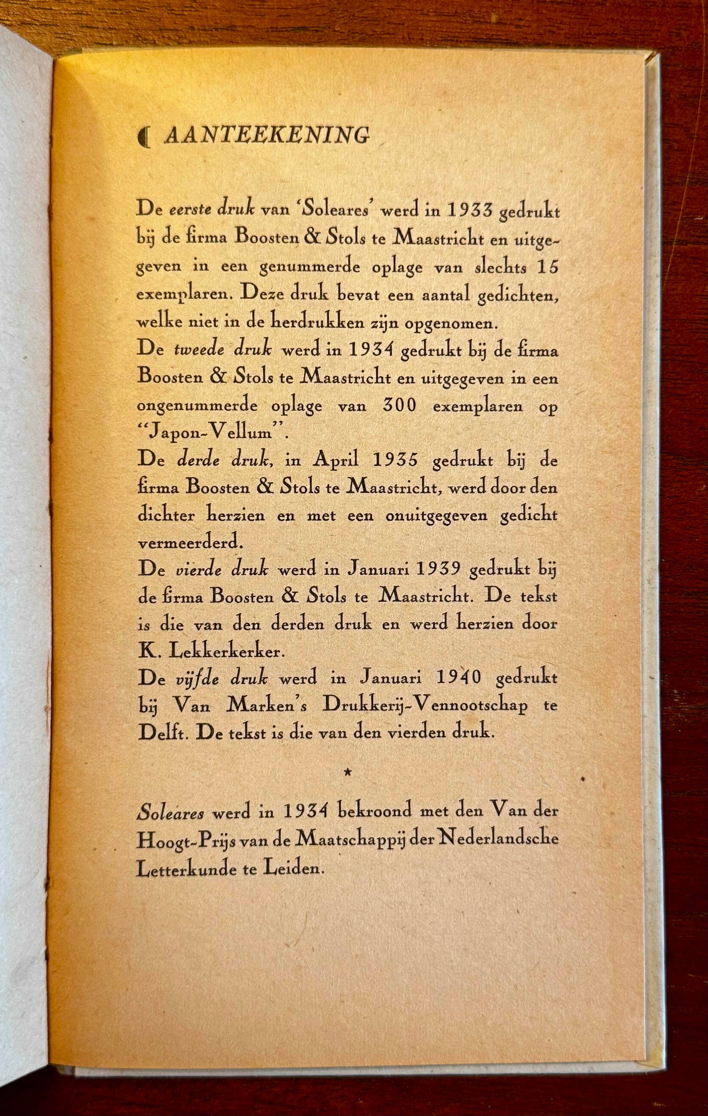 J. Slauerhoff, Soleares. Maastricht, A.A.M.Stols, 1940