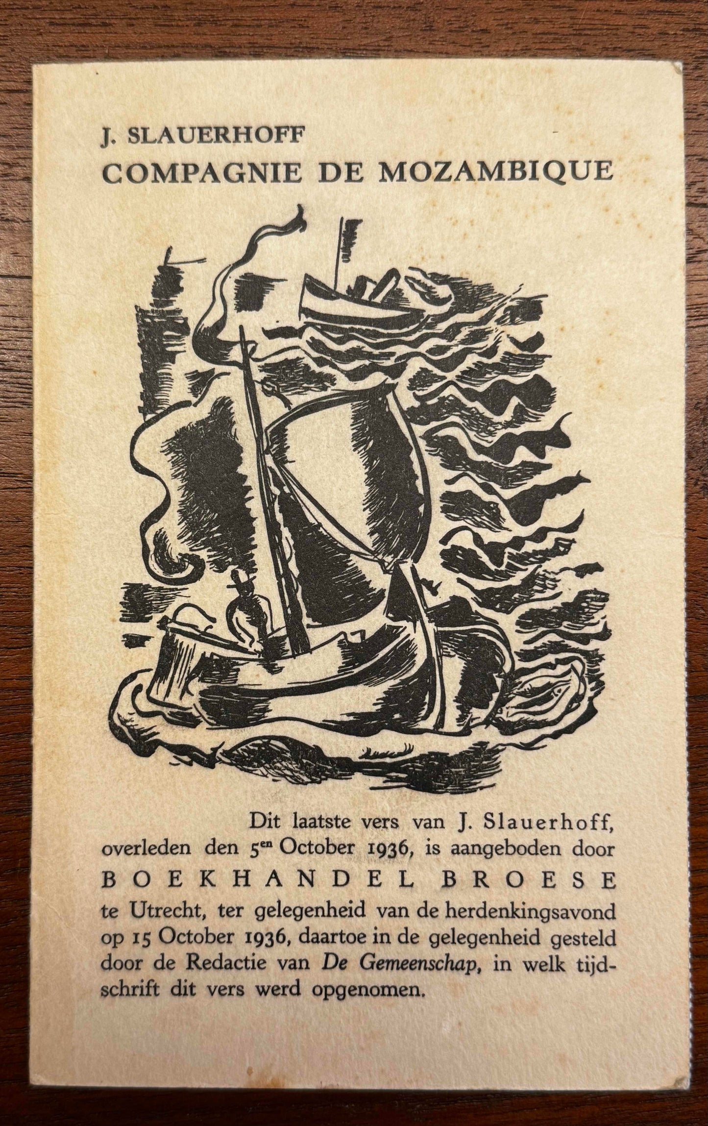 J. Slauerhoff, Compagnie de Mozambique, Utrecht, Boekhandel Broese, 1936
