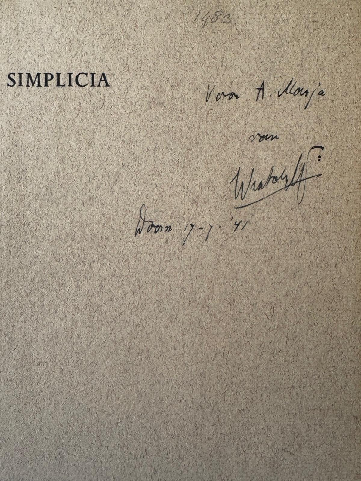 SIMPLICIA EEN BUNDEL GEDICHTEN DOOR S. VESTDUK 1941