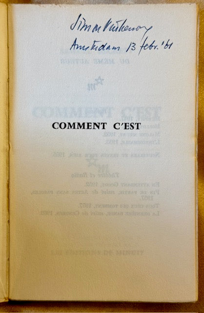 Samuel Beckett, Comment c'est. Paris, Les editions de Minuit, 1961