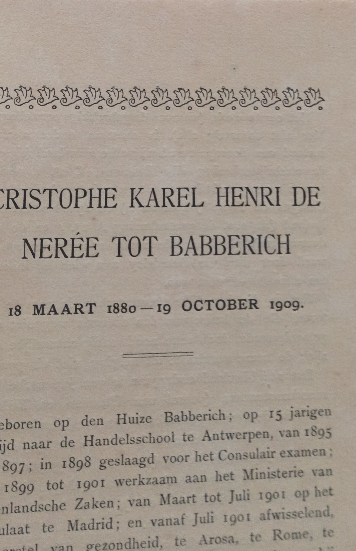 [Nerée, Carel de]Tentoonstellingen van Teekeningen en Aquarellen door Christophe Henri Karel de Nerée tot Babberich (18 maart 1880 – 19 october 1909). Amsterdam, Arti et Amicitiae, december 1910.-RS