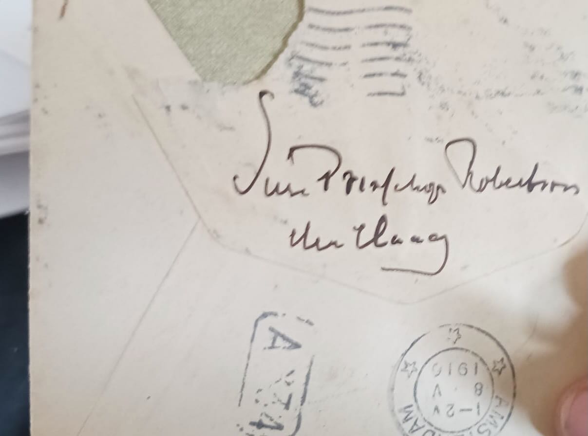 Robertson, Suze Briefkaart aan ‘De redactie van de controleur’, 7 mei 1916, 10 regels, inkt, recto en verso, in oorspronkelijke enveloppe.