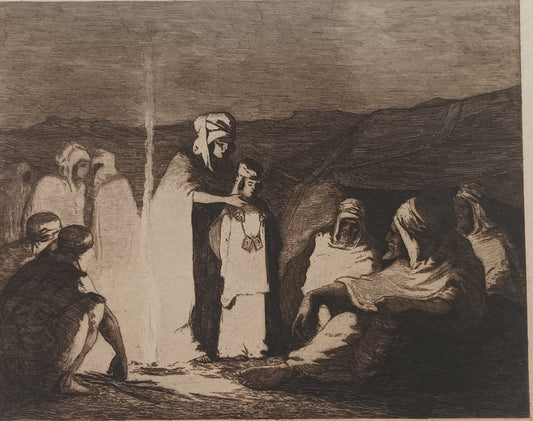 [Orientalism] Johan Gebhard (Dutch, 1865-1927). Night Scene in the Algerian Desert.