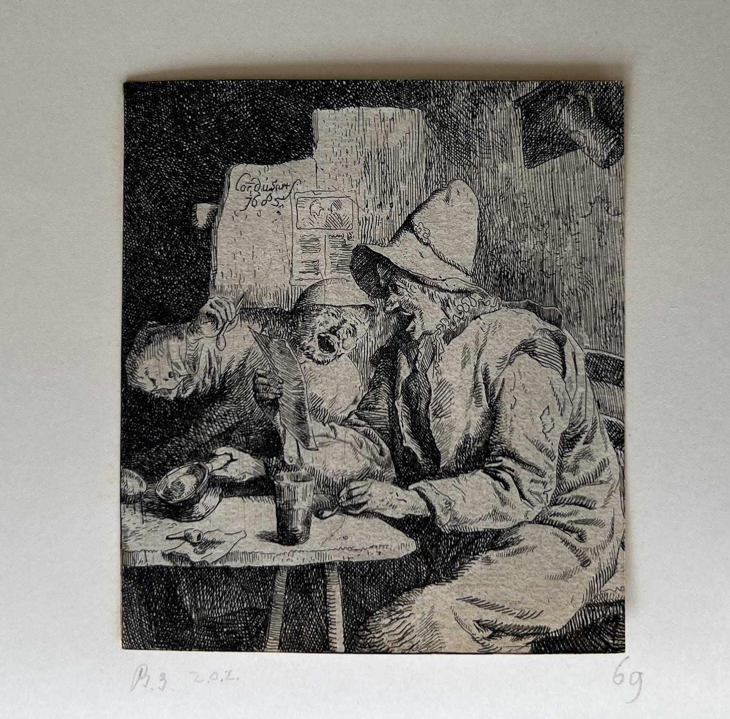 Dusart, Cornelis (1660-1704) Two Peasants Singing. Etching on laid paper.
