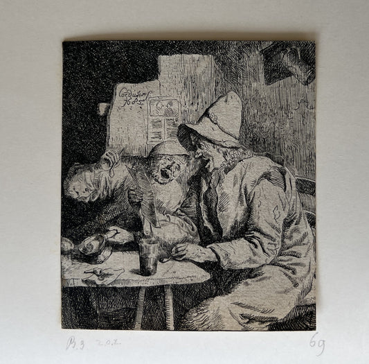 Dusart, Cornelis (1660-1704) Two Peasants Singing. Etching on laid paper.