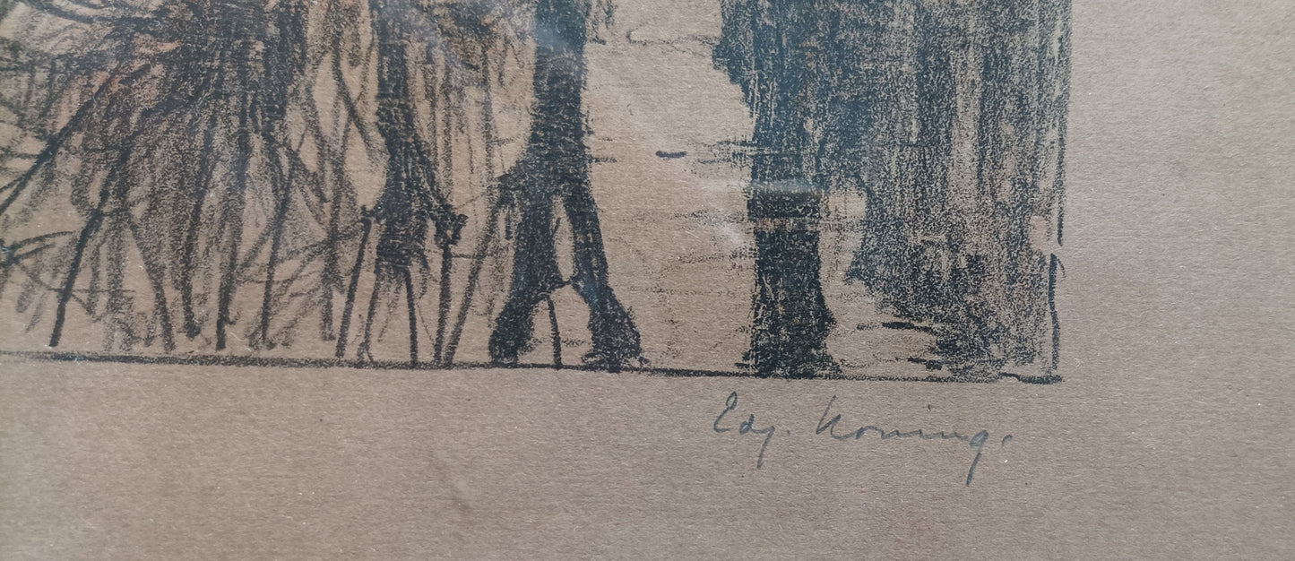 Koning, Edzard (1869-1954) A canal in  Amersfoort. 1928, Hand-coloured lithograph.