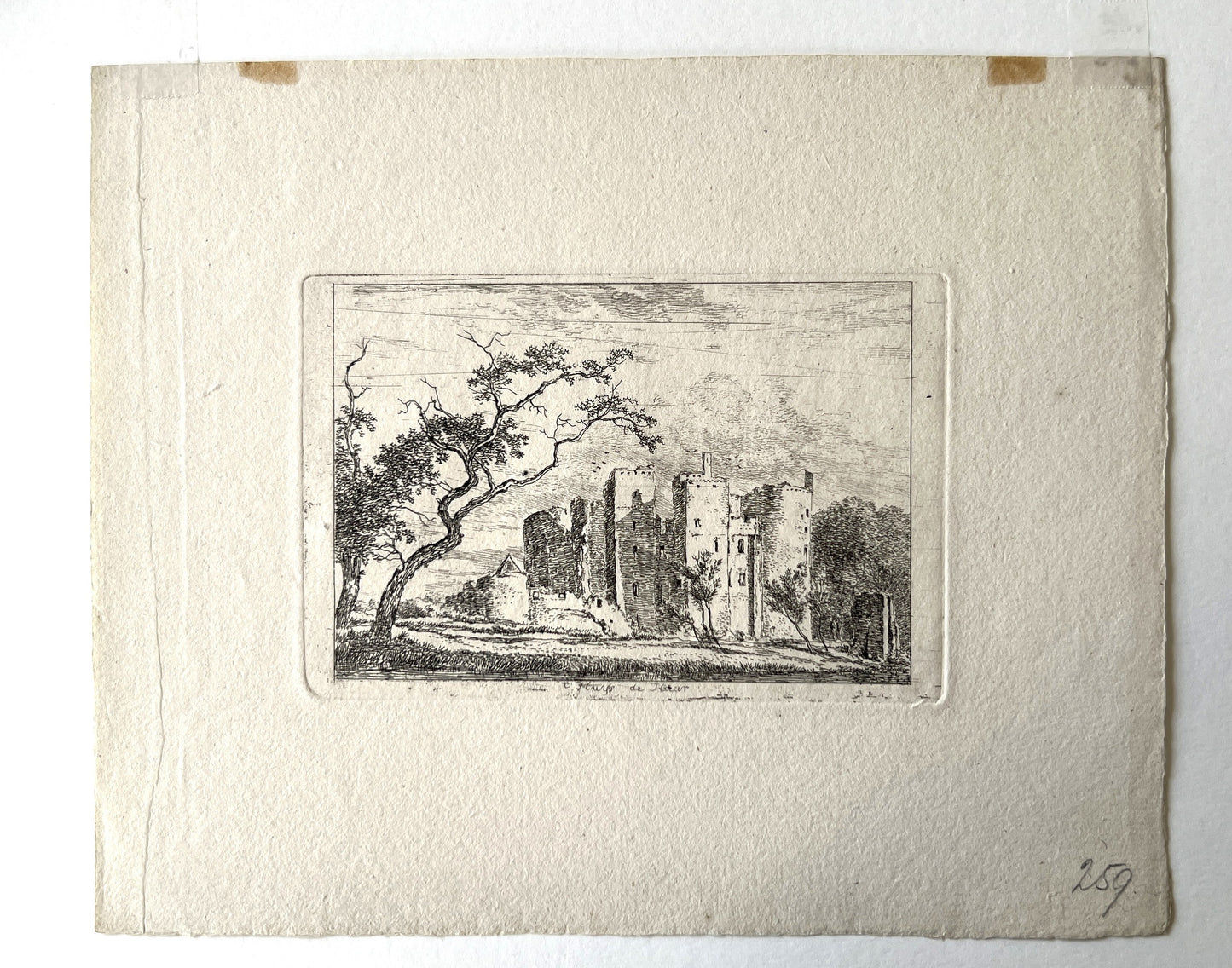 Brussel, Hermanus van (1763-1815) ’t Huys de Haar. Etching. Titled in plate lower margin. 22 x 27 cm (sheet), 11 x 16 cm (plate).