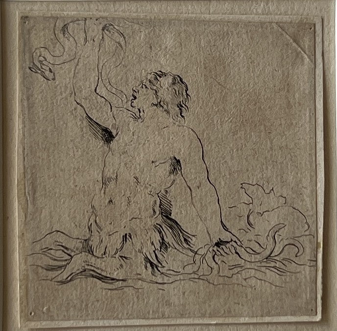 Bella, Stefano della (1610-1664) A triton in the water, facing left. (From Second recueil de divers griffonnements et preuves d'eauforte) Etching. Ca. 1664.