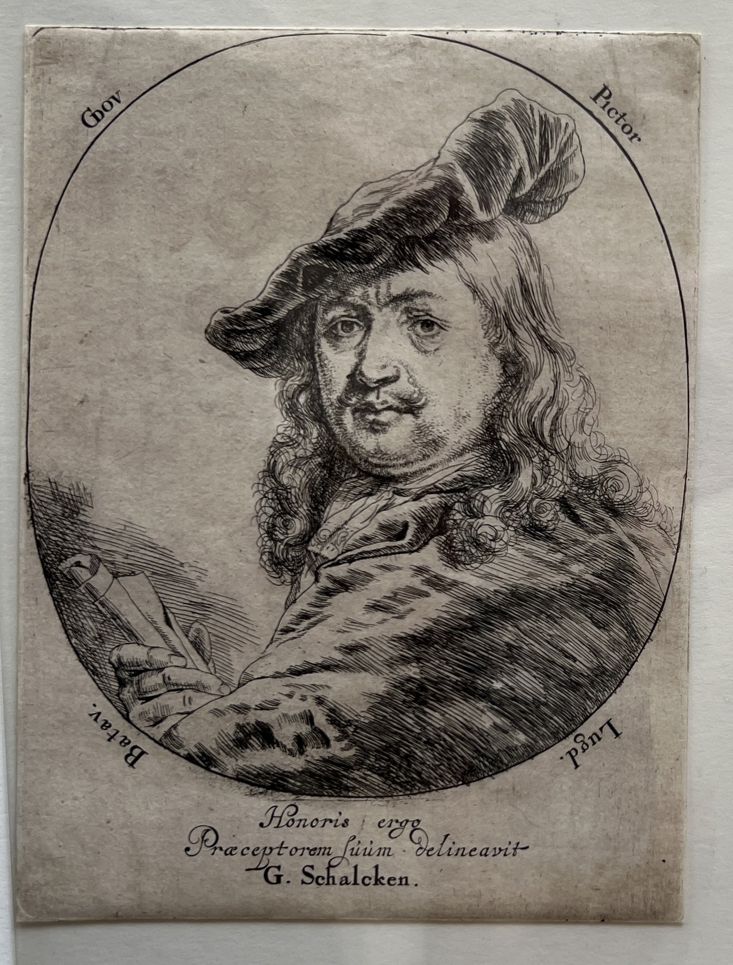 Schalcken, Godfried (1643-1706) Portrait of Gerrit Dou. Etching.