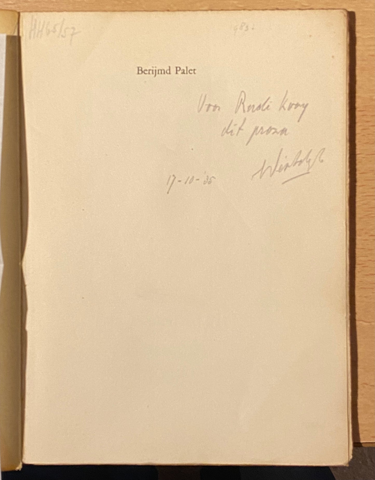 Berijmd Palet verzen door S. Vestdijk