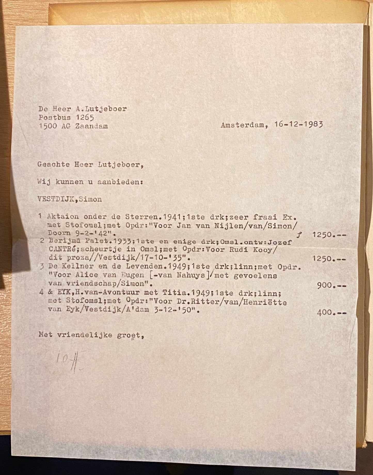 Berijmd Palet verzen door S. Vestdijk