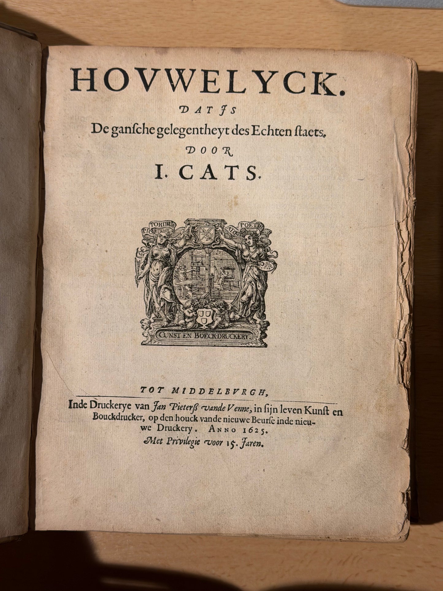 J. Cats, Houwelyck, dat is de gantsche gelegentheyt des Echten-Staets. Tot Middelburgh, Jan Pieters. van de Venne, 1625.