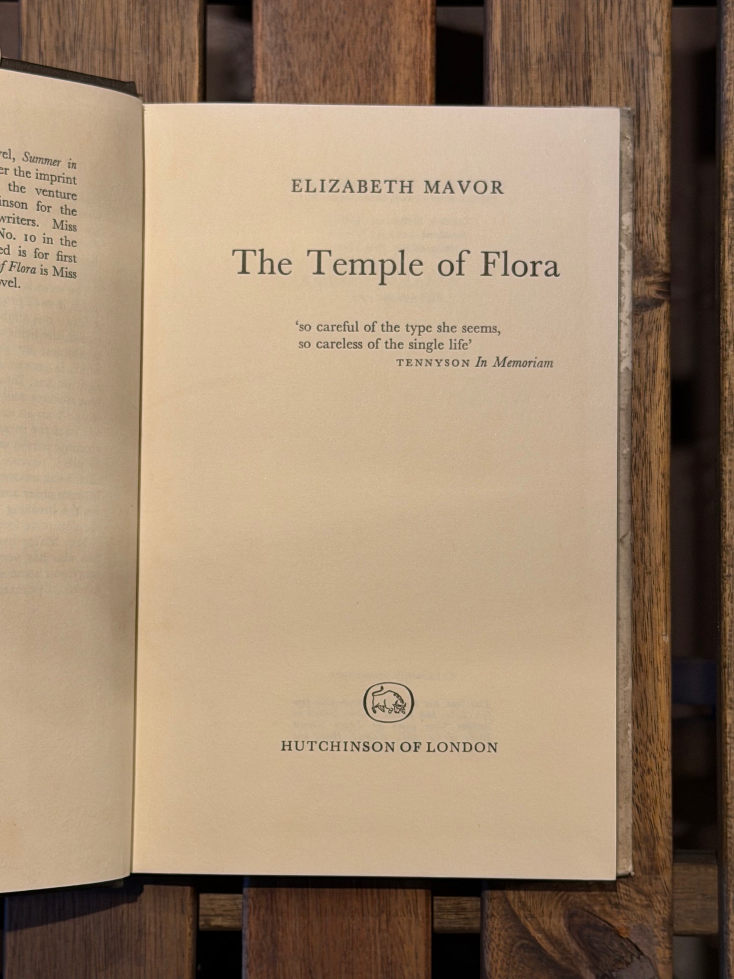 THE Temple OF Flora A Novel by ELIZABETH MAVOR