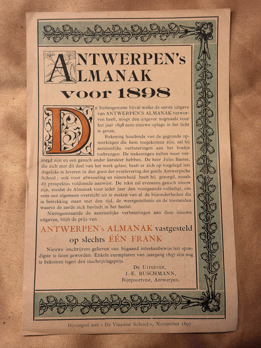 [Art Nouveau] Baetens, Jules (ontwerp) Antwerpen’s Almanak voor 1898