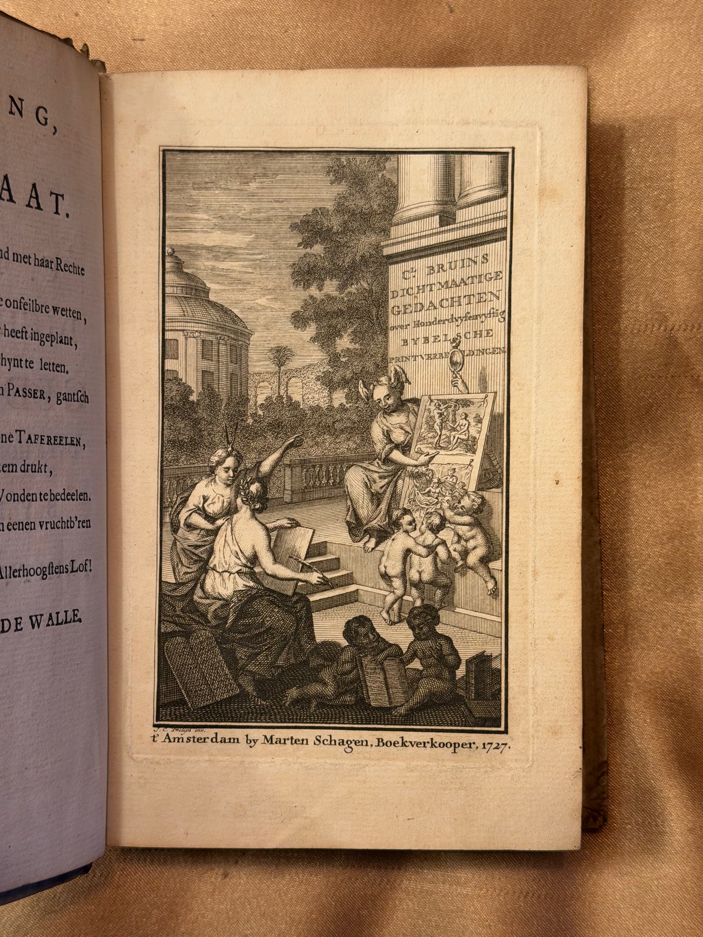 Cl. Bruin, Dichtmaatige gedachten over hondervyfenvyftig bybelsche printverbeeldingen. t'Amsterdam, by Marten Schagen, 1727.