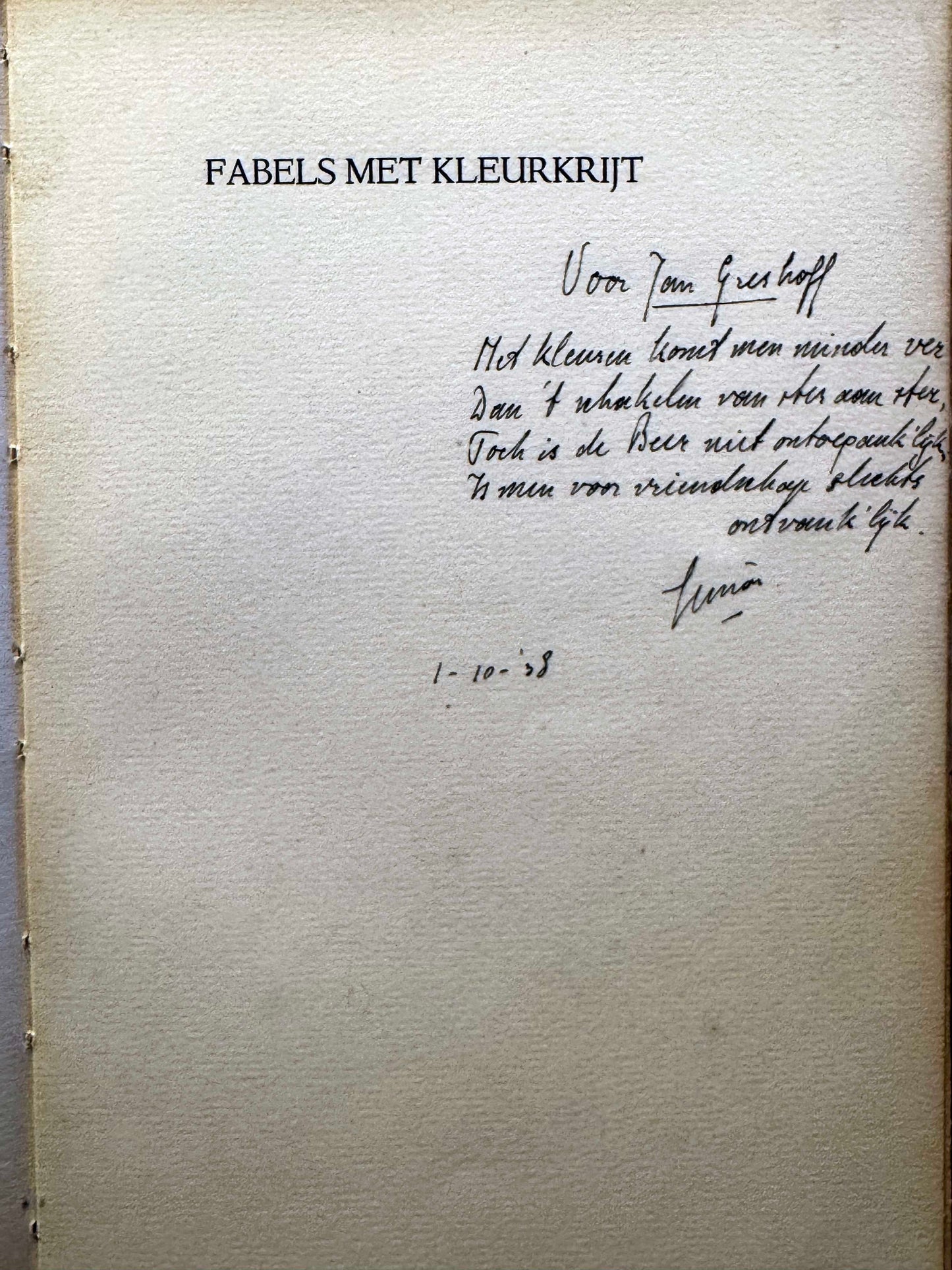 Simon Vestdijk. Fabels met kleurkrijt. Ursa Minor, 1938