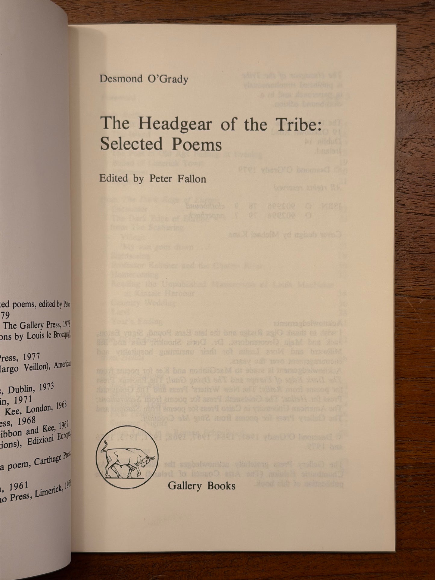 Desmond O'Grady The Headgear of the Tribe: Selected Poems Edited by Peter Fallon