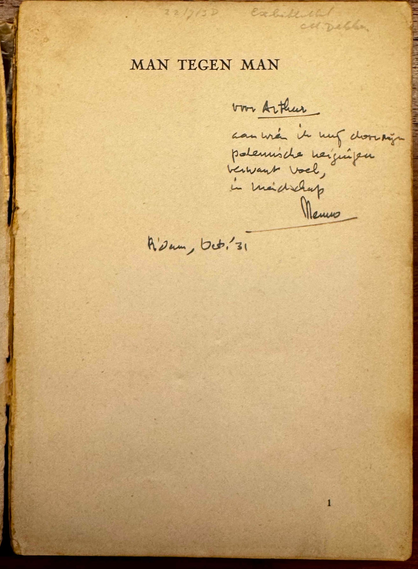 Menno ter Braak, Man tegen man. Brussel, AA.M. Stols, 1931