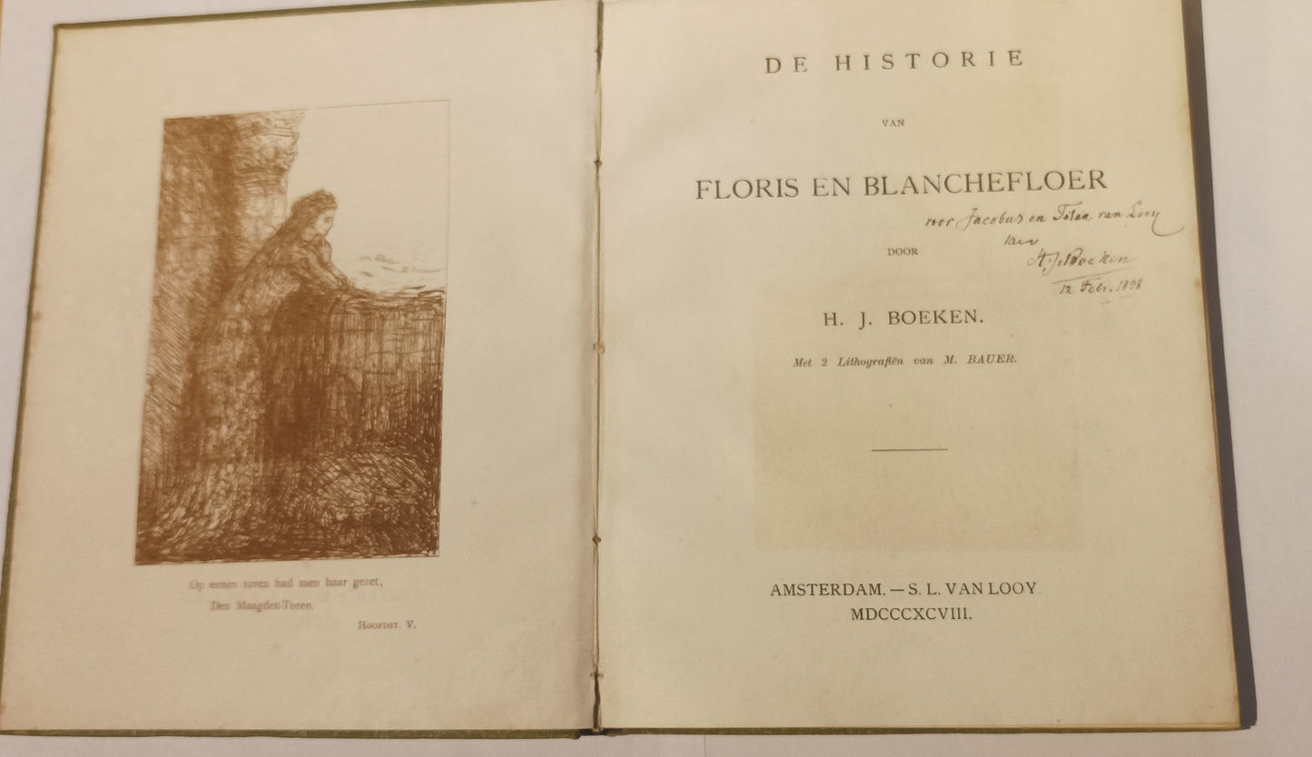 [Gesigneerd] Boeken, H.J. De historie van Floris en Blanchefloer. Met 2 lithografiën van M. Bauer.
