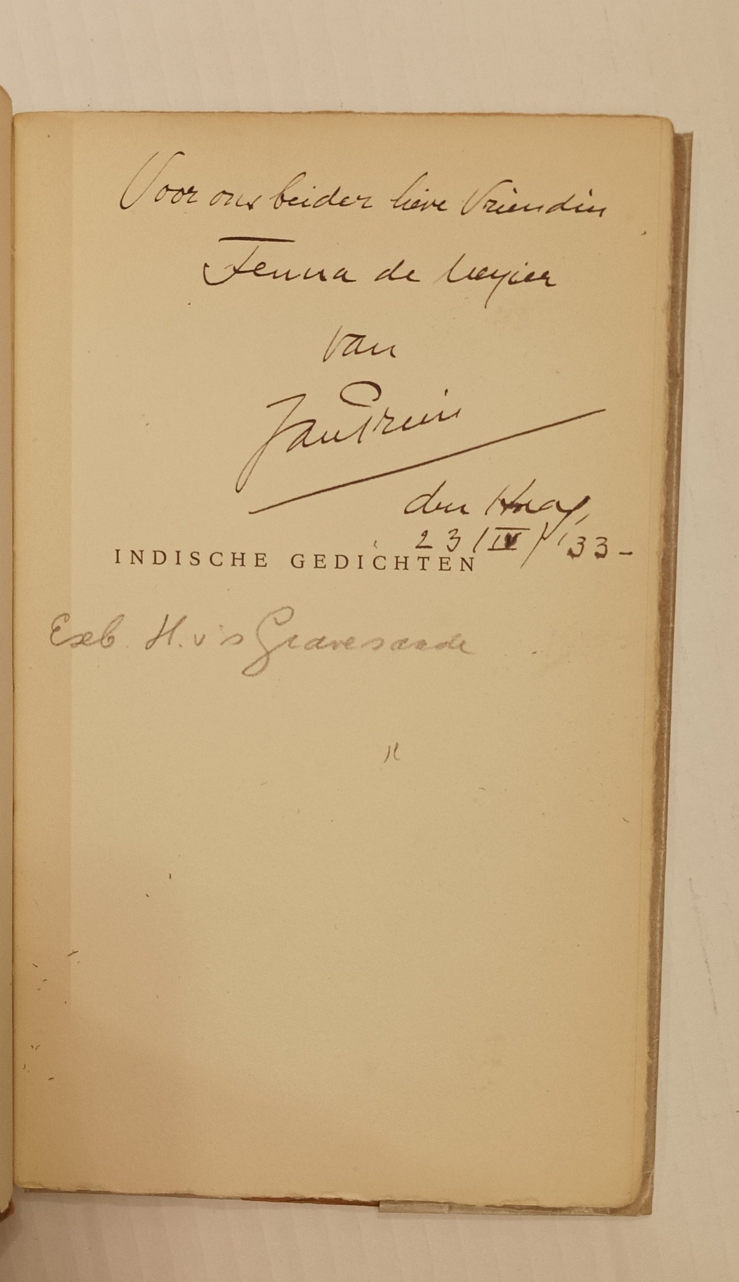 [Gesigneerd] Jan Prins. Indische gedichten. Bijeengebracht naar aanleiding van de tentoonstelling Nederlandsch-Indië in de letterkunde (…).