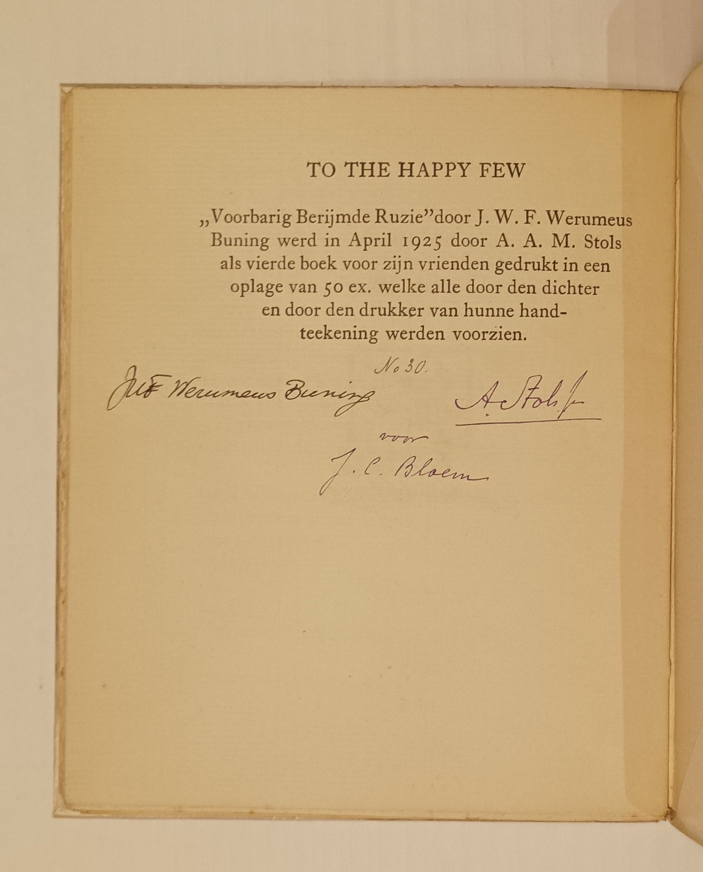 [Gesigneerd] J.W.F. Weremeus Buning. Voorbarig Berijmde Ruzie.