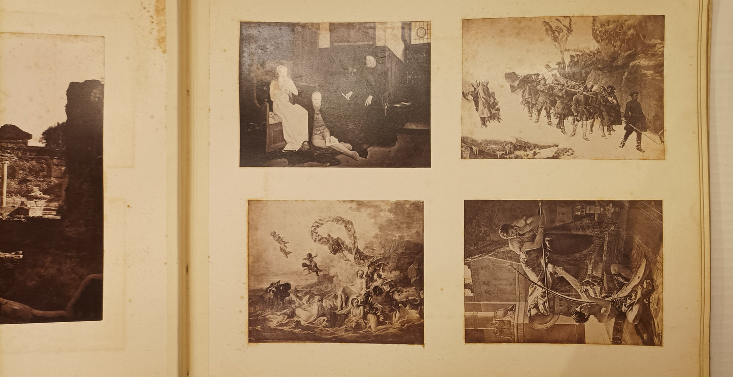 [Renaissance. Photography]. Album with ca. 60 mounted  photographic reproductions of mainly Renaissance artists from Rome and Firenze museums
