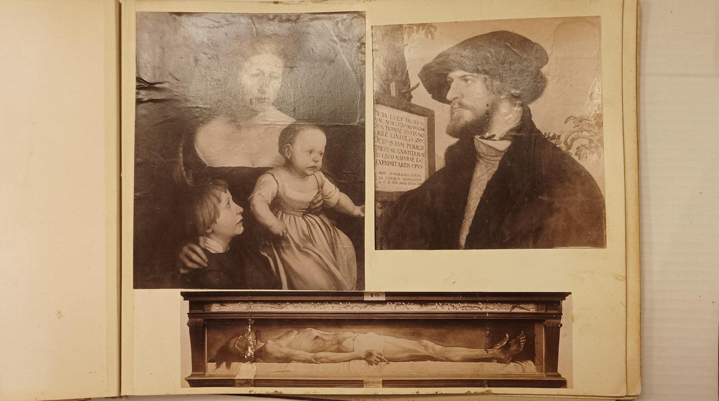 [Renaissance. Photography]. Album with ca. 60 mounted  photographic reproductions of mainly Renaissance artists from Rome and Firenze museums