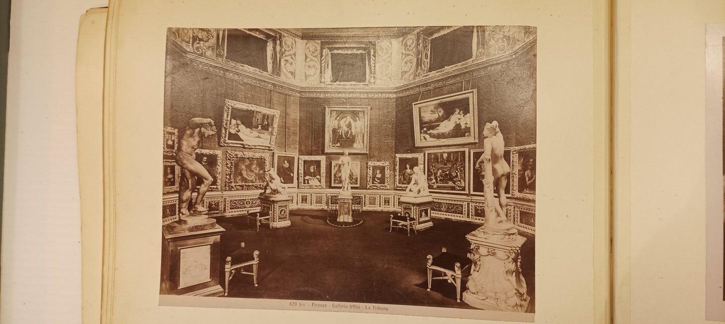 [Renaissance. Photography]. Album with ca. 60 mounted  photographic reproductions of mainly Renaissance artists from Rome and Firenze museums