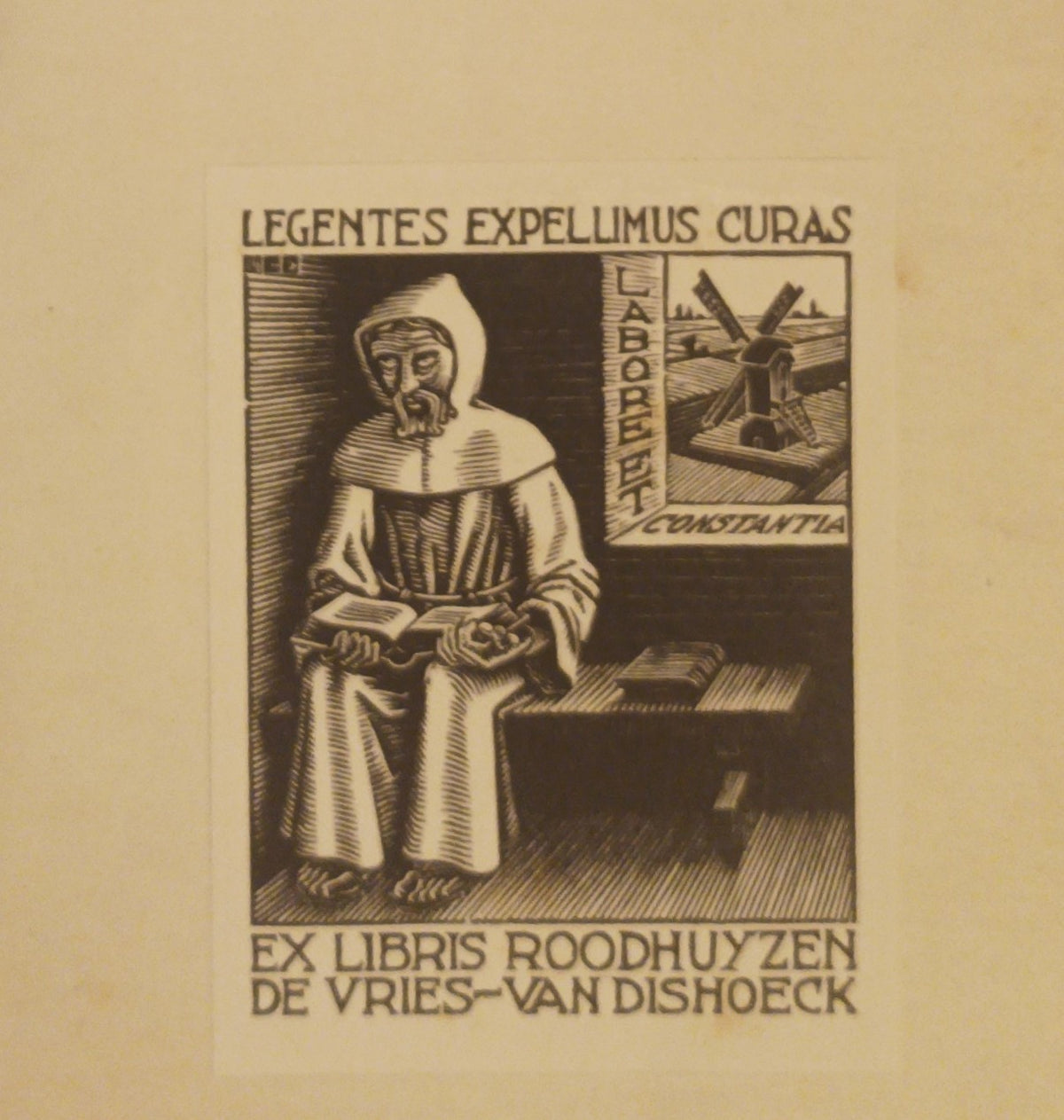M.C. Escher (1898-1972). Ex libris Roodhuyzen de Vries-Van Dishoeck.