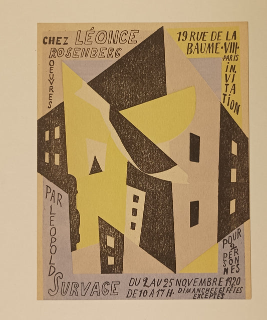 [Cubism] Leopold Survage (Russian-French, 1879-1968). Original Invitation Card for Exhibition cheze Léonce Rosenberg.