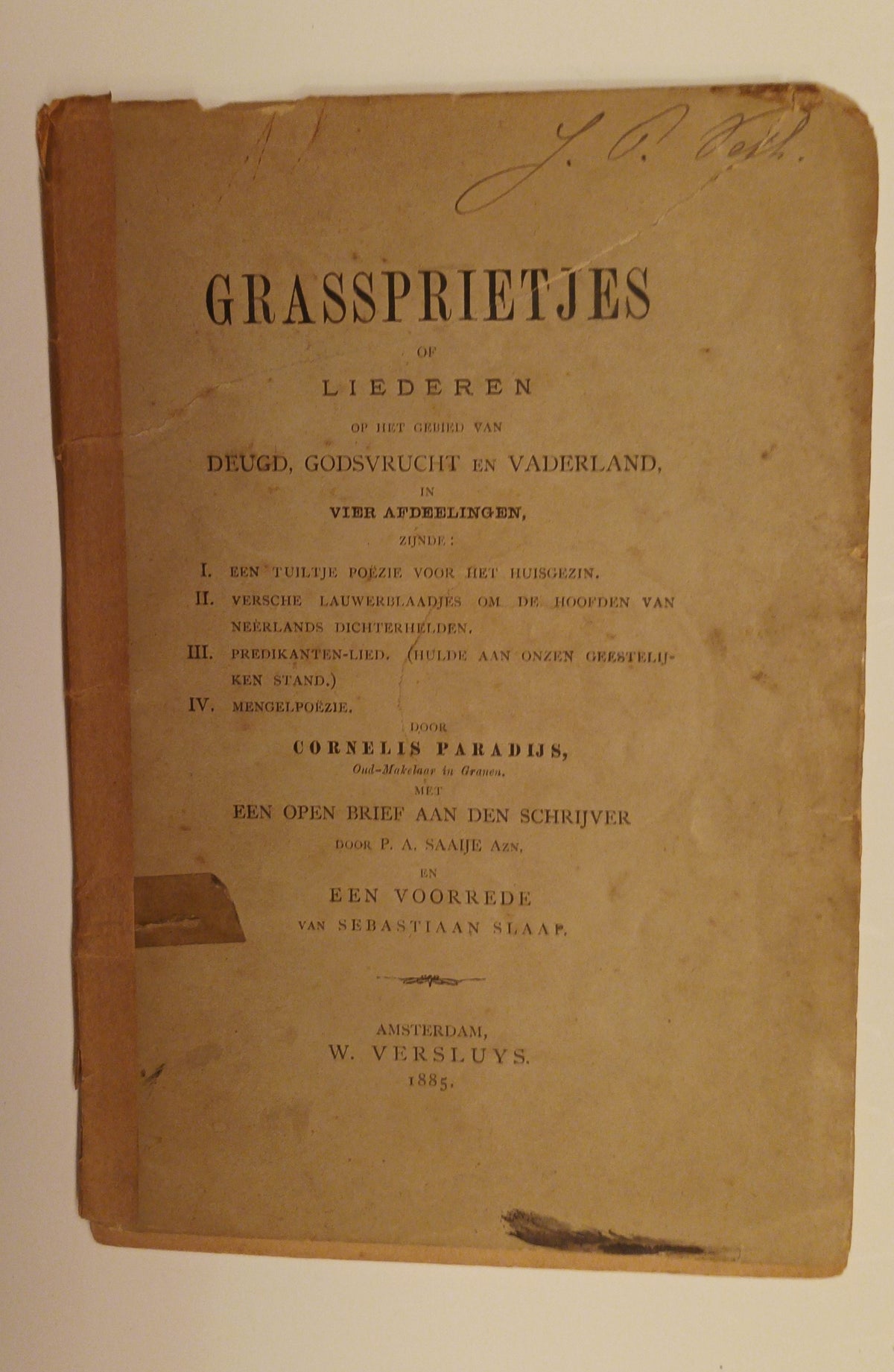 Cornelis Paradijs [=Fr. Van Eeden]. Grasssprietjes of: Liederen op het gebied van deugd, Godsvrucht en vaderland (…).