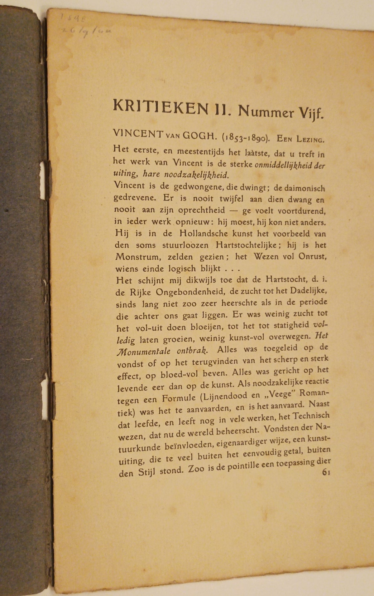 [Vincent van Gogh] Albert Plasschaert. Vincent van Gogh. Een lezing