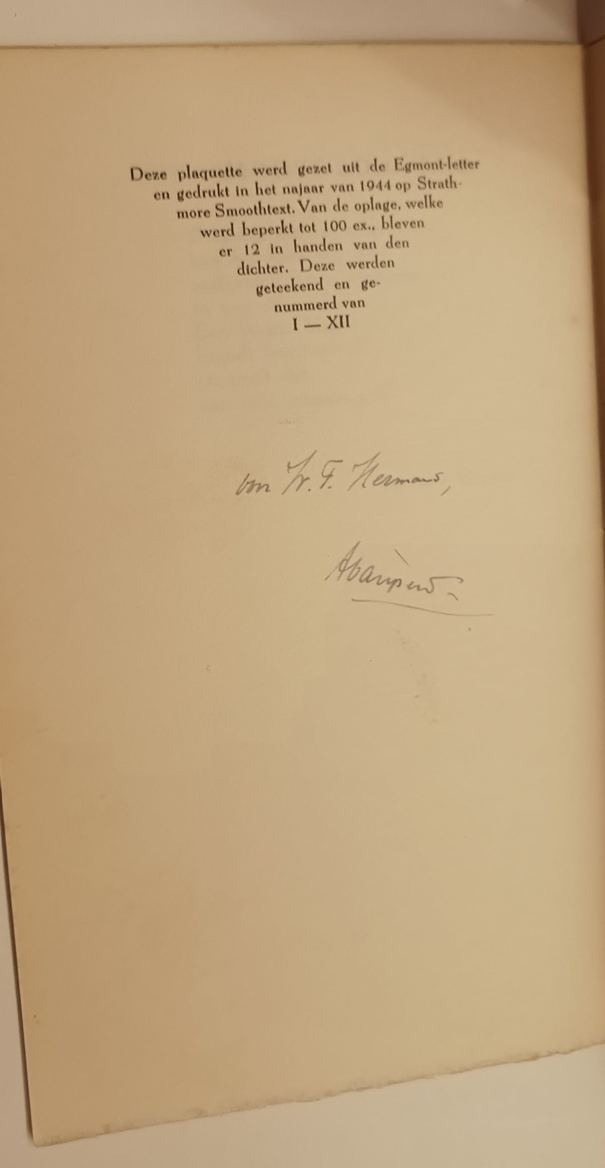 [W.F. Hermans] A. van Pelt. Zephyros in October.