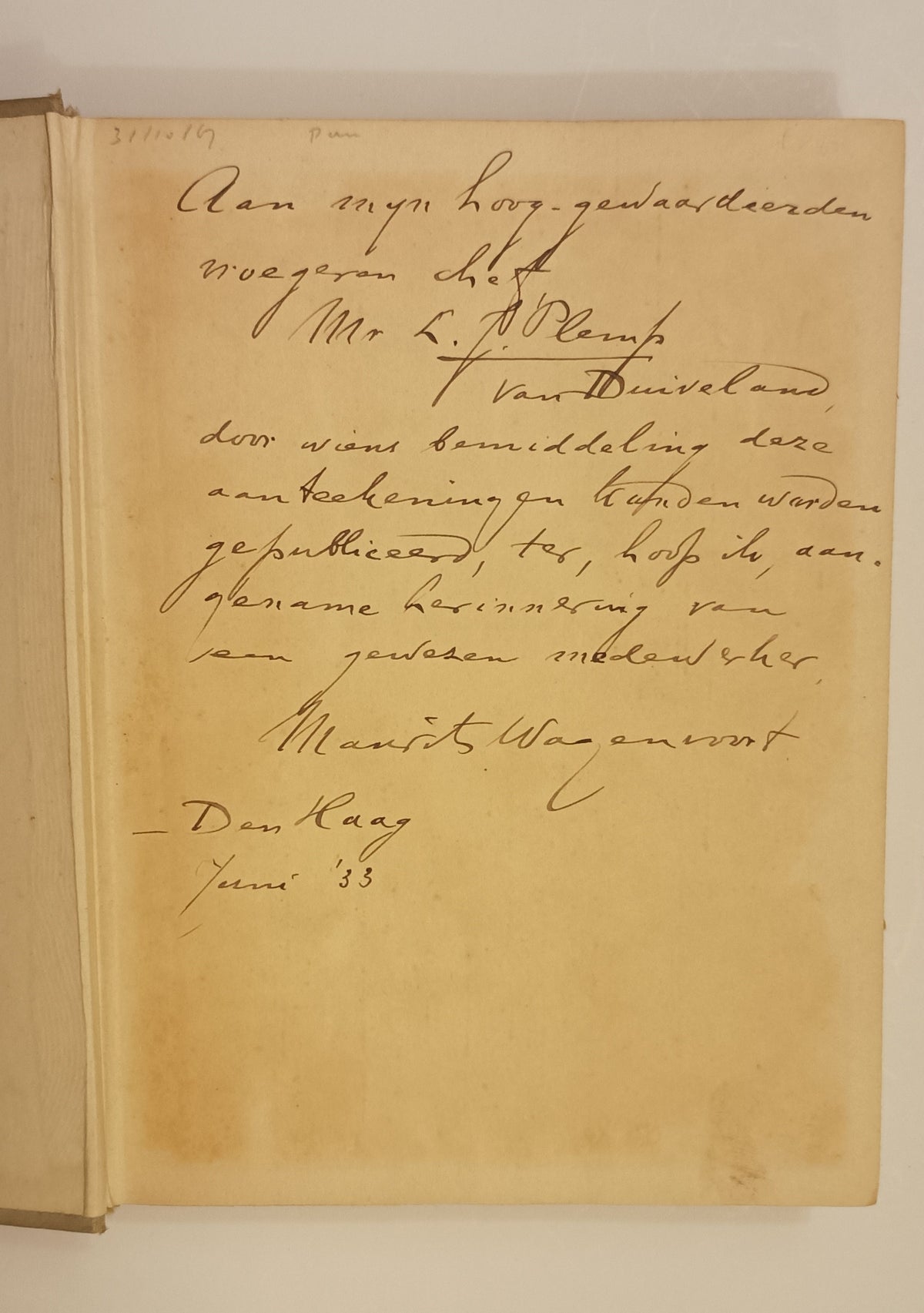 [Gesigneerd] Wagenvoort, Maurits. Een stuk leven. Losse bladen uit een reisdagboek.