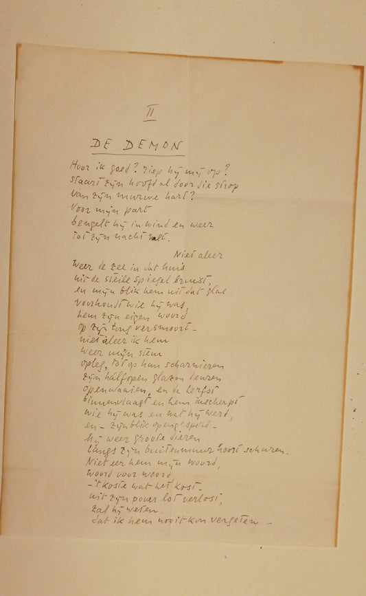 [Manuscript] Adriaan Roland Holst. ‘Oneenig. I. Aan den demon’  & ‘II. De demon’.