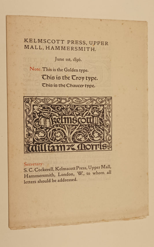 Kelmscott Press. Prospectus June 1896.