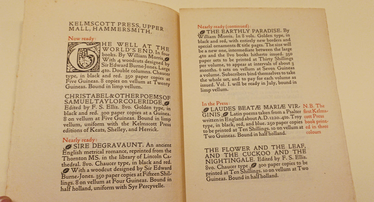 Kelmscott Press. Prospectus June 1896.