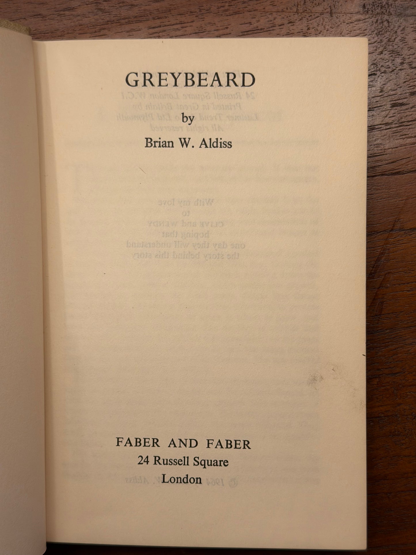 GREYBEARD by Brian W. Aldiss. 1964