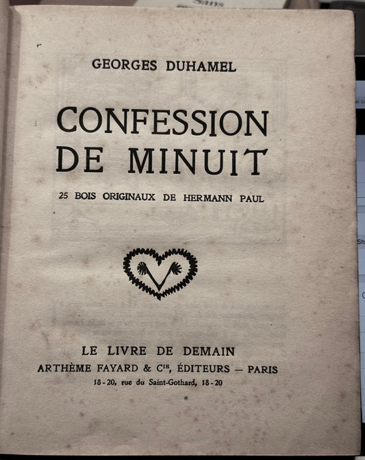 Georges Duhamel, Confession de minuit. Paris Le livre de demain, 1927