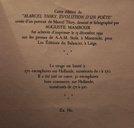 Paul Dresse, Marcel Thiry. Evolution d'un poète. Les éditions du Balancier 1934
